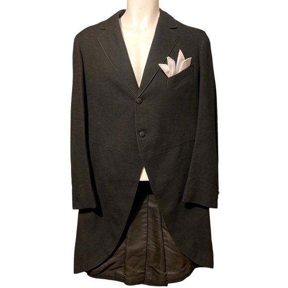 French Antique Edwardian Black Wool Tailored Morning Coat Jacket - Picture 1 of 4